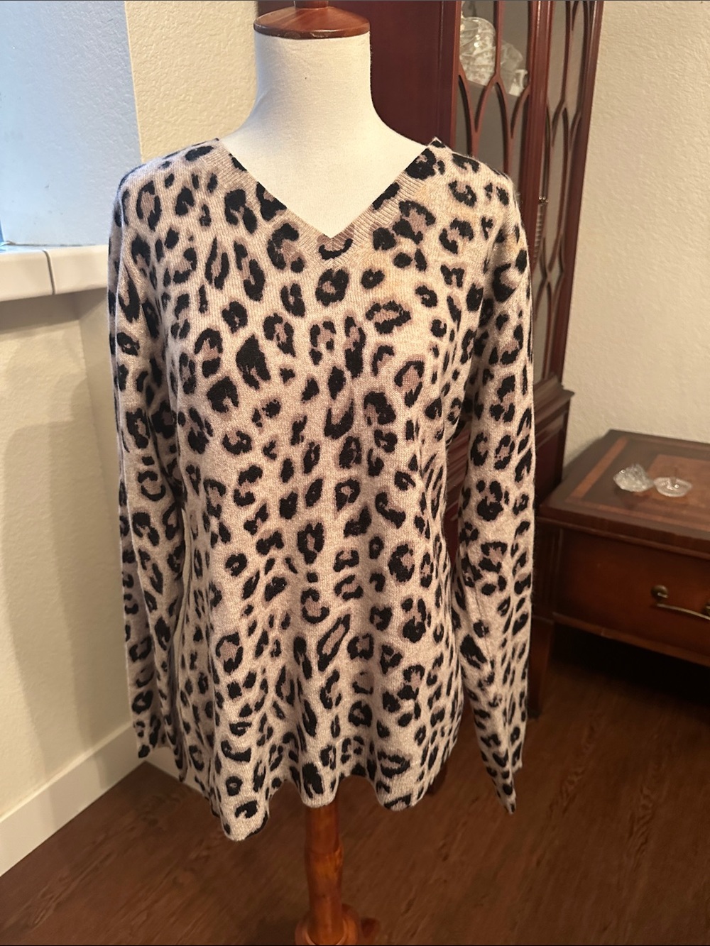 NWT Charter Club Leopard Cashmere Sweater in Beige, Black and Brown